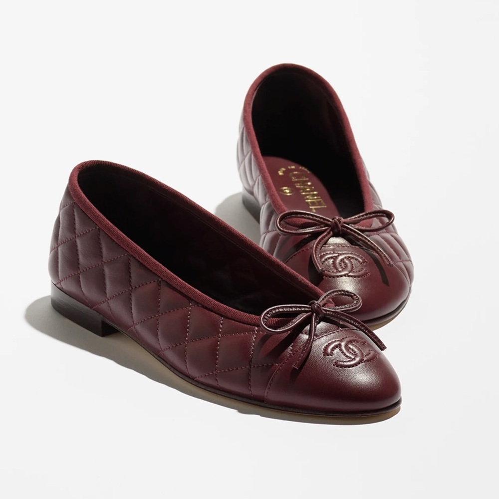 CHANEL Burgundy Dark Red Quilted Ballet Flats Size 35 - BRAND NEW IN BOX